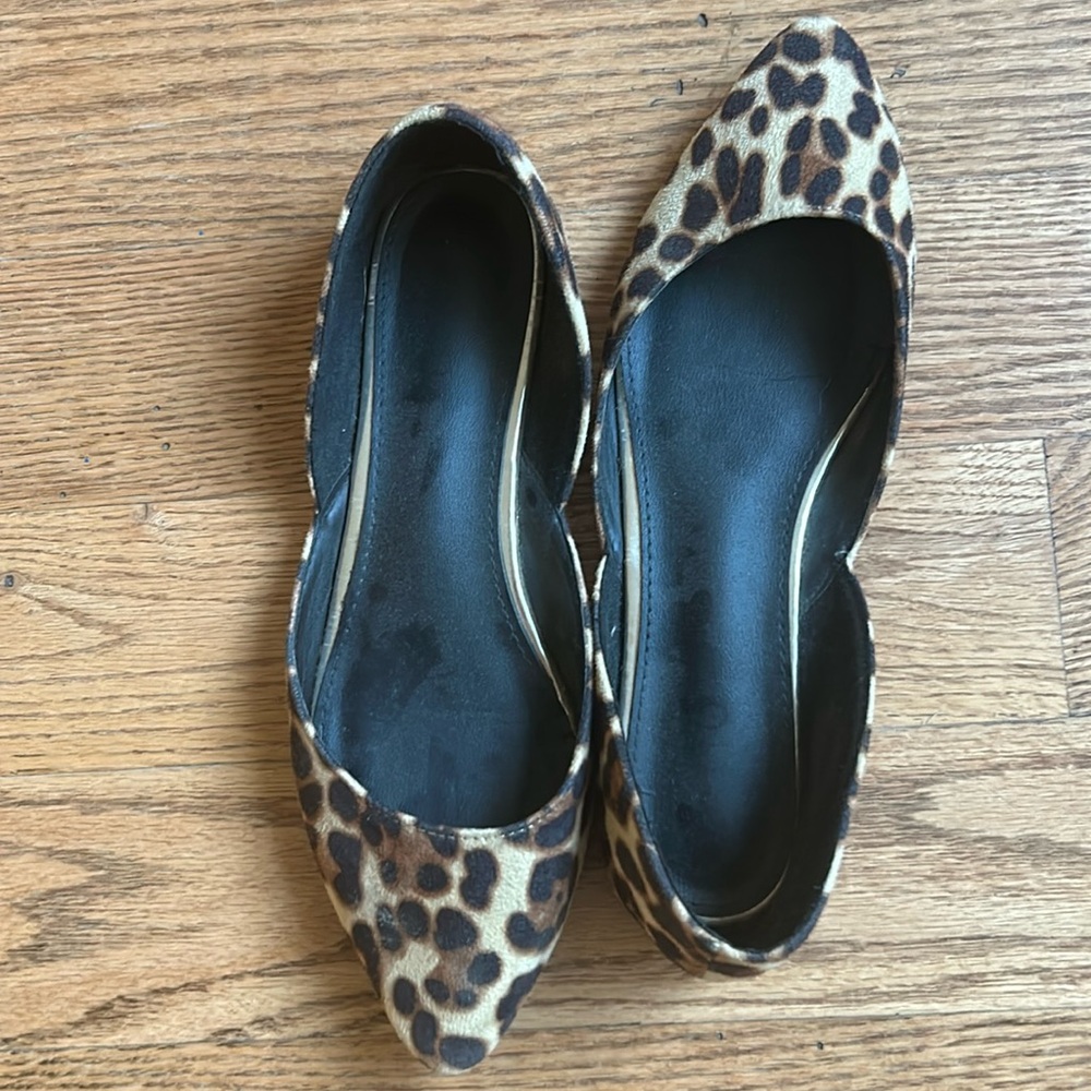 Ollio Leopard Suede Ballet Pointed Toe Flats 8.5